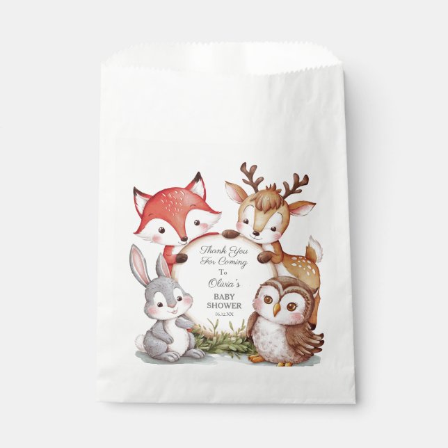 Woodland Animals Niedlich Baby Dusche Vielen Dank Geschenktütchen (Vorderseite)