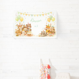 Woodland Animals Pastel Yellow Green Balloons Banner