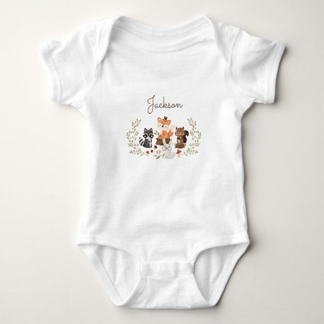 Woodland Animals Personalisiert Baby Bodysuit Strampler (Vorderseite)