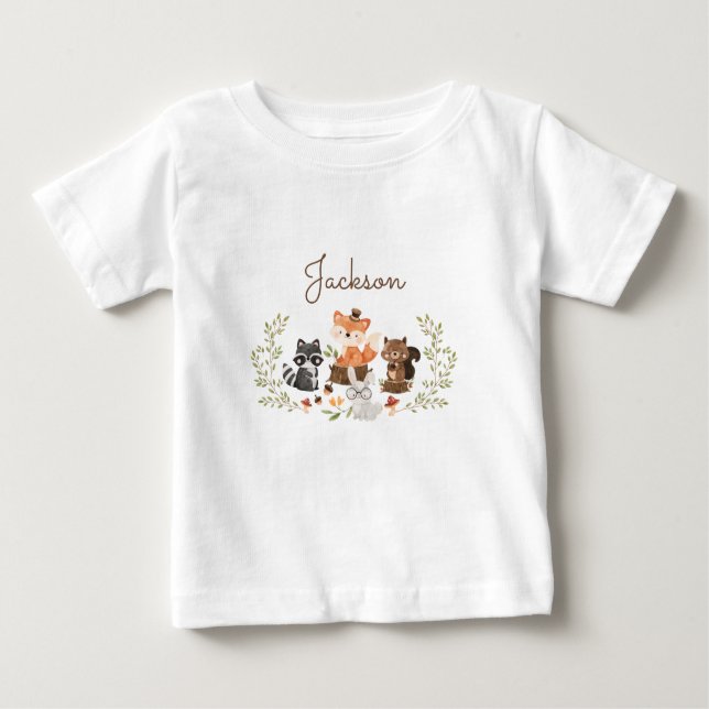 Woodland Animals Personalisiertes Baby-Shirt Baby T-shirt (Vorderseite)