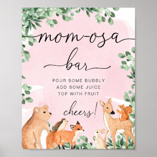Woodland Animals Pink Baby Dusche Momosa Bar Zeich Poster