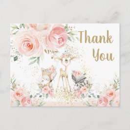 Woodland Animals Pink Floral Baby Vielen Dank Postkarte