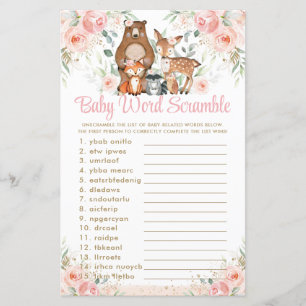 Woodland Animals Pink Floral Baby Word Scramble