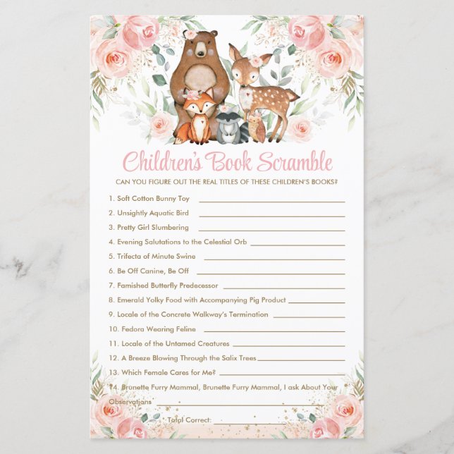 Woodland Animals Pink Floral Kinderbuch Spiel (Vorderseite)