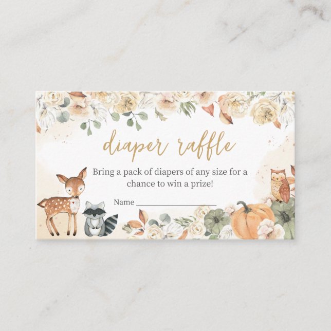 Woodland Animals Pumpkin Baby Dusche Windel Raffel Begleitkarte (Vorderseite)