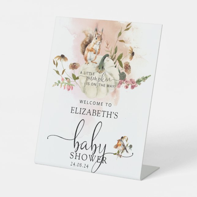 Woodland Animals Pumpkin Fall Baby Dusche Willkomm Sockelschild (Vorderseite)