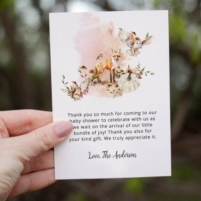 Woodland Animals Pumpkin Fall Floral Baby Dusche Dankeskarte (Von Creator hochgeladen)