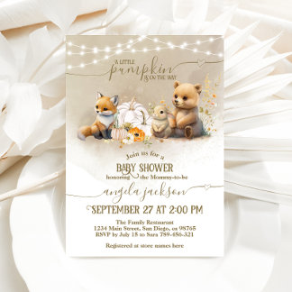 Woodland Animals Pumpkin Fall Floral Baby Dusche Einladung