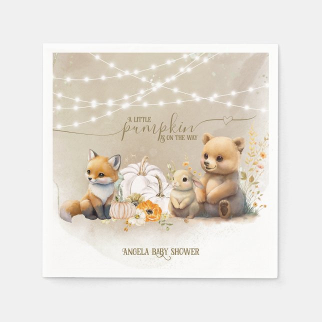 Woodland Animals Pumpkin Fall Floral Baby Dusche Serviette (Vorderseite)