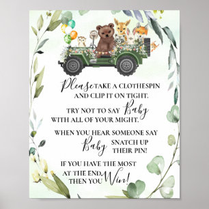 Woodland Animals Say Baby Shower Game Sign Poster