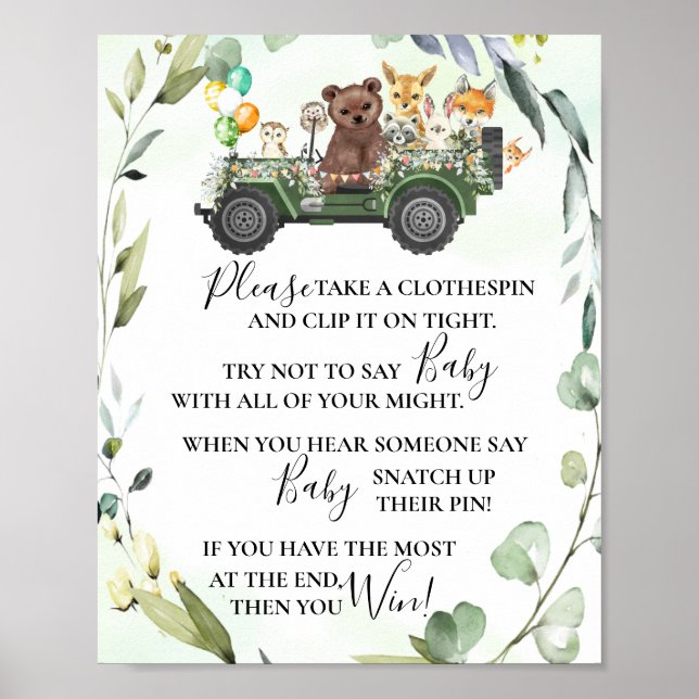 Woodland Animals Say Baby Shower Game Sign Poster (Vorne)