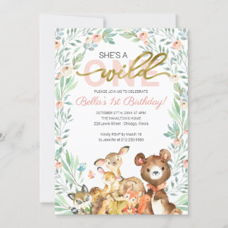 Woodland Animals Sie ist ein wilder erster Geburts Einladung