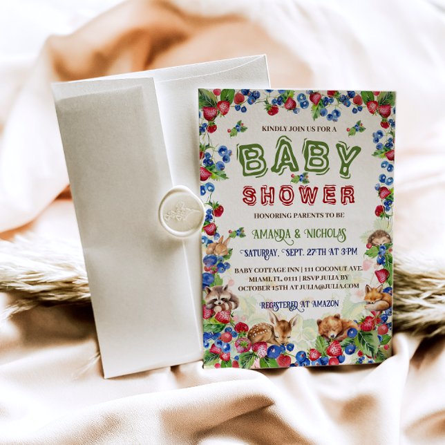 Woodland Animals Strawberry Blueberry Babydusche Einladung (Von Creator hochgeladen)