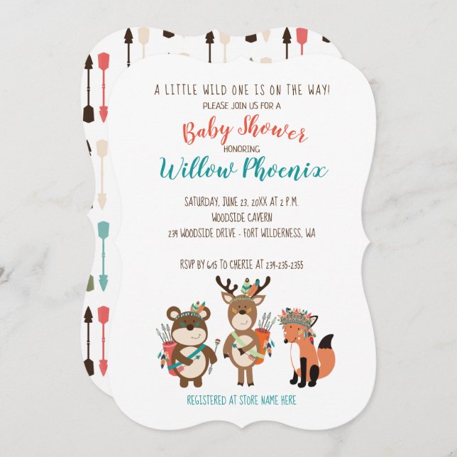 Woodland Animals Tribal Boho Kinderdusche einladen Einladung (Vorne/Hinten)