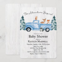 Woodland Animals Truck Kinderdusche Einladung