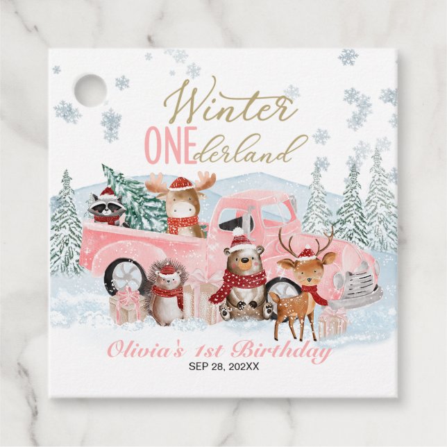 Woodland Animals Truck ONEderland 1st Birthday Geschenkanhänger (Vorderseite)