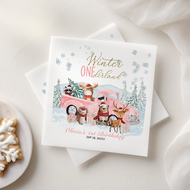 Woodland Animals Truck ONEderland 1st Birthday Serviette (Von Creator hochgeladen)