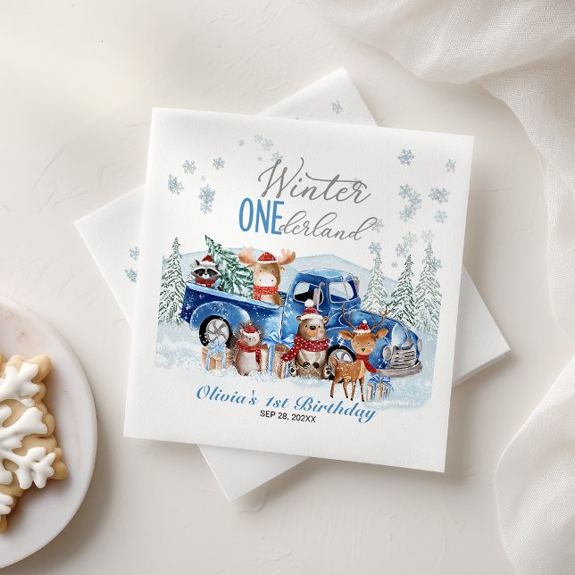 Woodland Animals Truck ONEderland 1st Birthday Serviette (Von Creator hochgeladen)