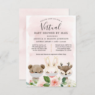 Woodland Animals Virtual Baby Shower lädt Mädchen  Einladung