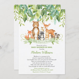 Woodland Animals Virtual Baby Shower Mail Grüne Einladung