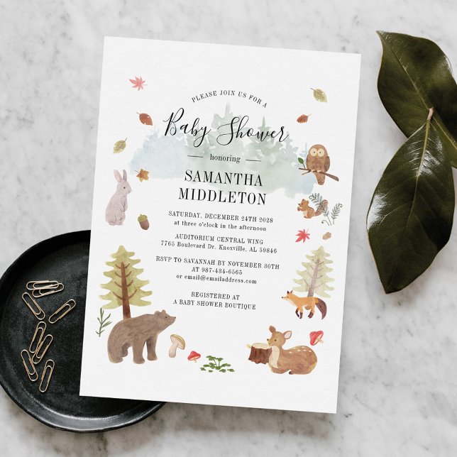 Woodland Animals Wasserfarbenjunge Babydusche Einladung (Woodland Animals Rustic Fall Baby Shower Invitation)