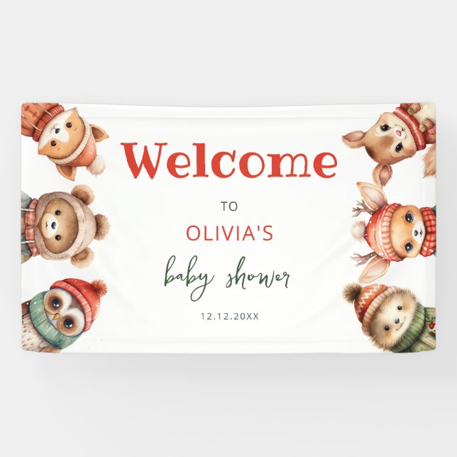 Woodland Animals Weihnachts-Winter-Kinderdusche Banner (Horizontal)