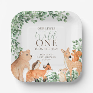 Woodland Animals White Wild One Baby Dusche Pappteller