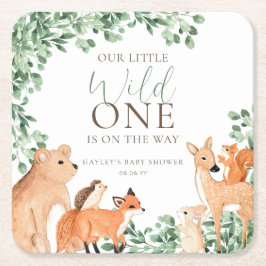 Woodland Animals White Wild One Baby Dusche Rechteckiger Pappuntersetzer