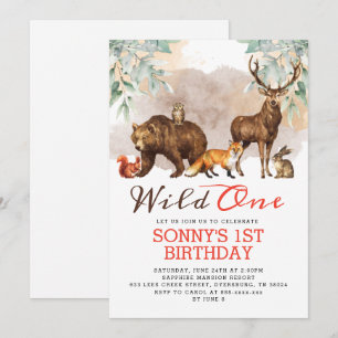 Woodland Animals Wild One Birthday Party Einladung
