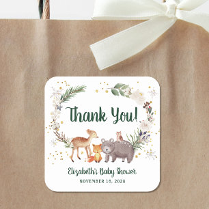 Woodland Animals Winter Baby Dusche Vielen Dank Quadratischer Aufkleber