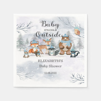 Woodland Animals Winter Blue Boy Baby Dusche Serviette