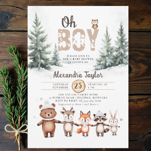 Woodland Animals Winter Oh Boy Baby Dusche Einladung