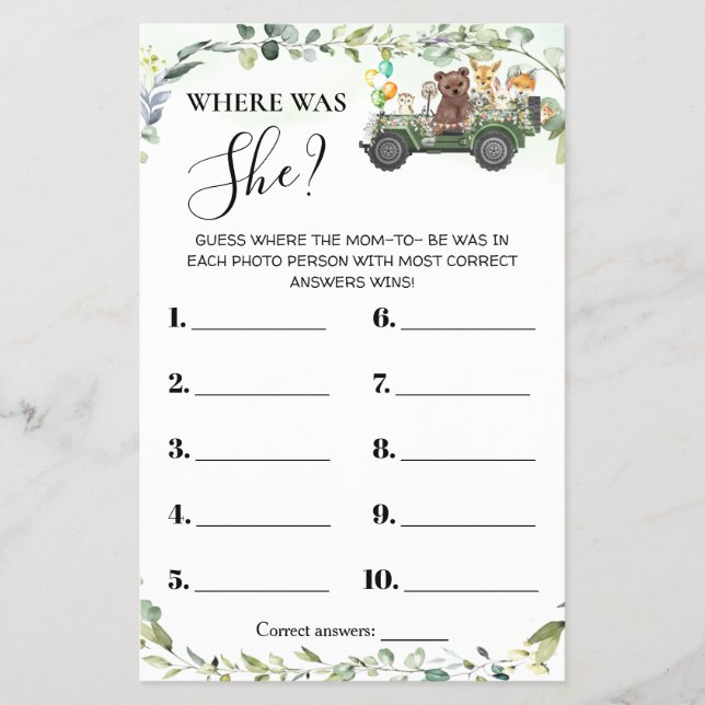 Woodland Animals Wo war Mama Showgame Card Flyer (Vorne)