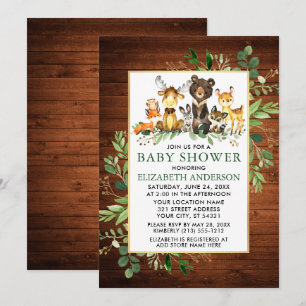 Woodland Animals Wood Greenery Kinderdusche Einladung