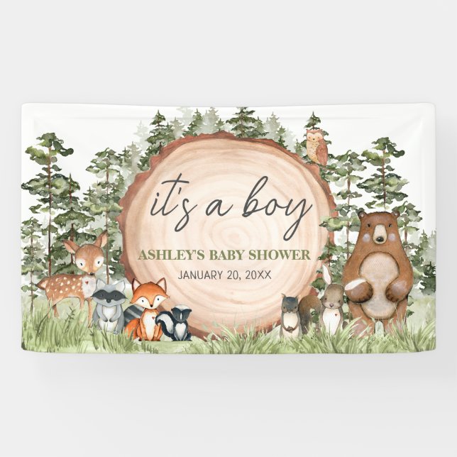 Woodland Animals Wood Slice Baby Dusche Banner (Horizontal)