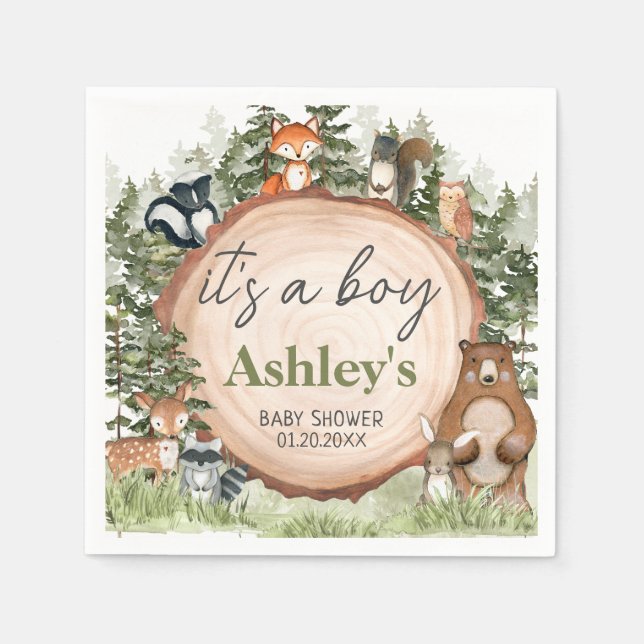 Woodland Animals Wood Slice Baby Dusche Serviette (Vorderseite)