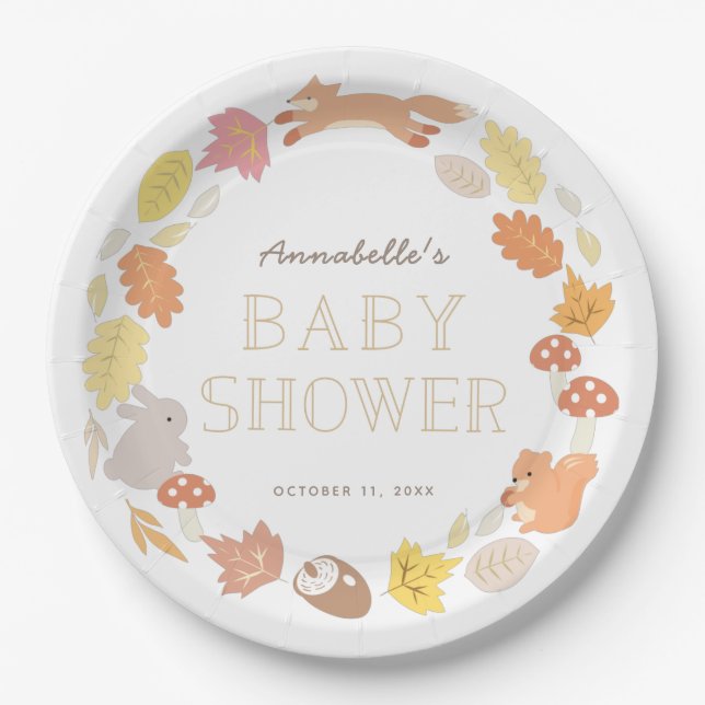 Woodland Animals Wreath Fall Baby Dusche Pappteller (Vorderseite)