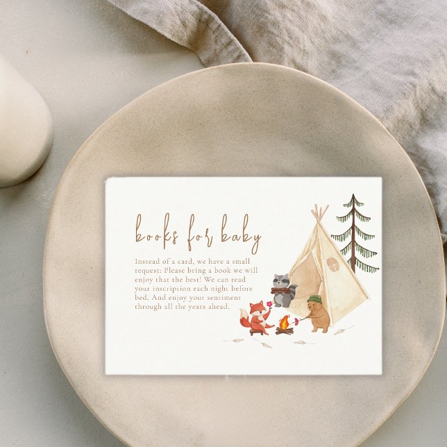 Woodland Animations Camping Bücher für Babydusche Begleitkarte (Woodland Animals Camping Books For Baby Shower Enclosure Card)