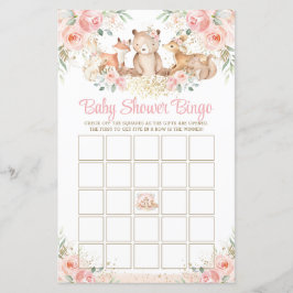 Woodland Animes Blush Floral Baby Shower Bingo