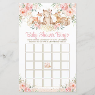 Woodland Animes Blush Floral Baby Shower Bingo