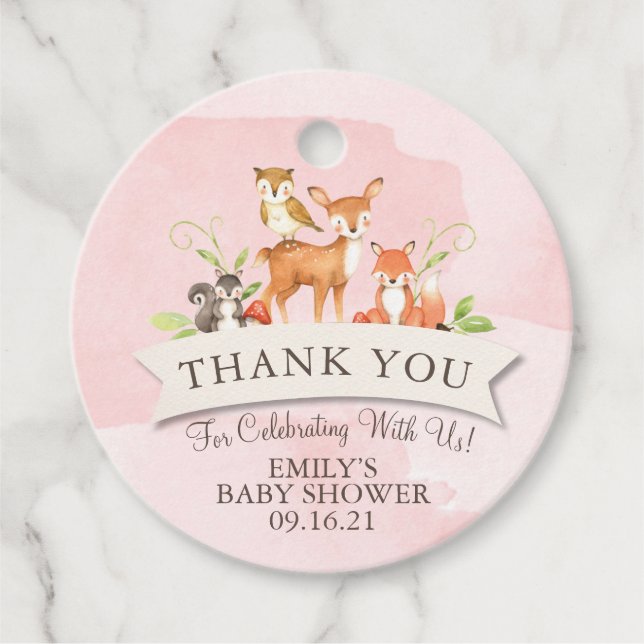 Woodland Animes Danke Girl Pink Baby Dusche F Geschenkanhänger (Vorderseite)