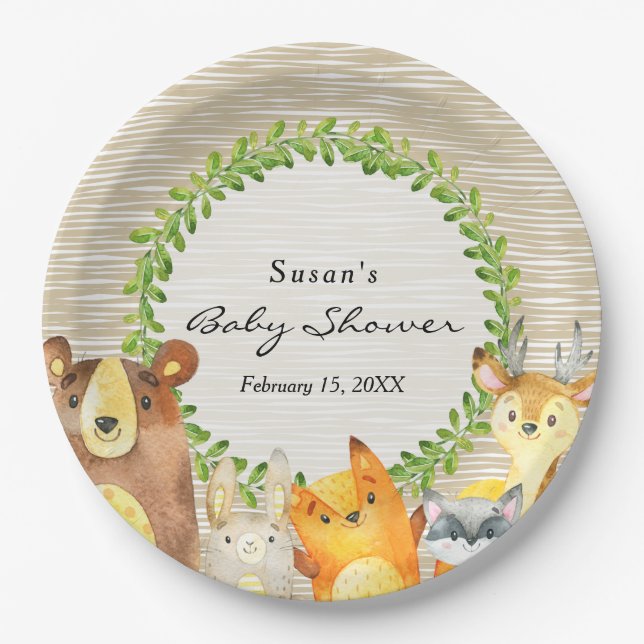 Woodland Aninal Baby Shower Plate Pappteller (Vorderseite)