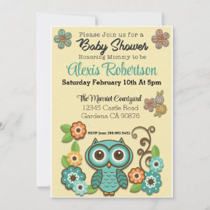 Woodland Aquamarine Eule Baby Dusche Einladung