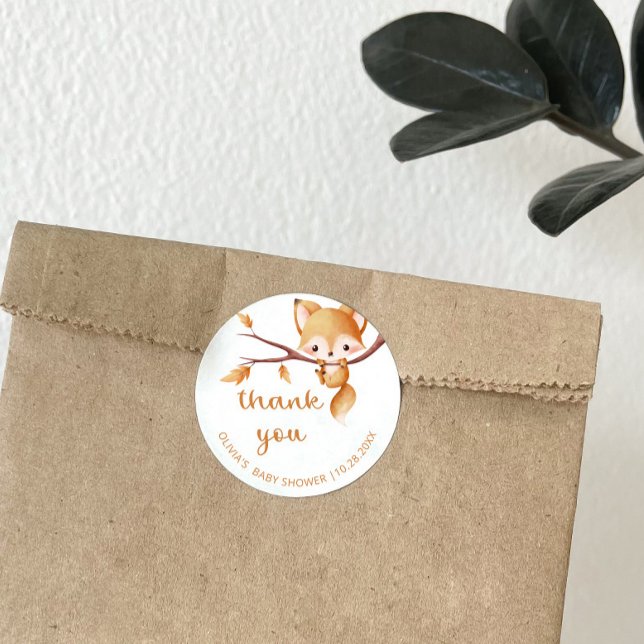 Woodland Autumn Baby Fox Vielen Dank Runder Aufkleber (Von Creator hochgeladen)