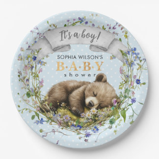 Woodland Baby Bear Baby Shower Paper Plate Pappteller