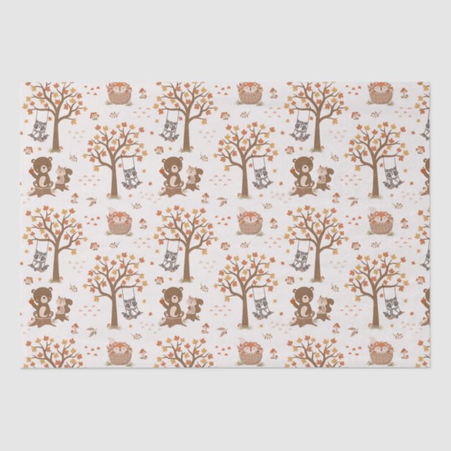 Woodland Baby Bears Squirrels Raccoon Baby Shower Seidenpapier (Vorderseite)
