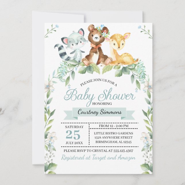 Woodland Baby Boy Baby Shower Einladung (Vorderseite)