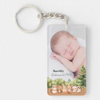 Woodland Baby Boy Foto Name Vater seit Schlüsselanhänger