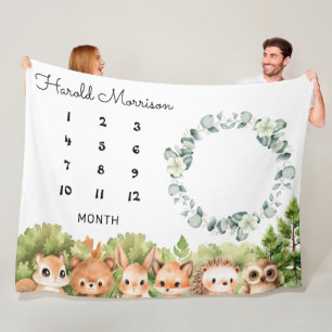 Woodland Baby Boy Monatlicher Meilenstein Fleecedecke