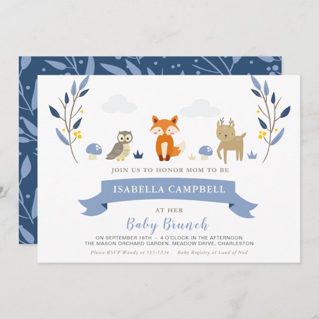 Woodland Baby Brunch Einladung (Vorne/Hinten)